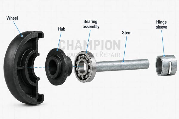 Diagram showing a garage door roller construction
