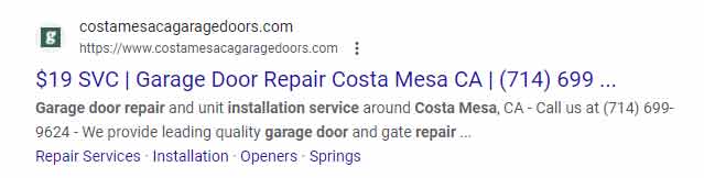 Fake garage door repair company in Costa Mesa