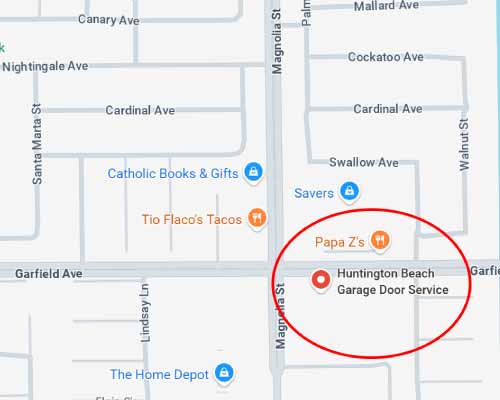 Fake garage door repair company in Huntington Beach off Garfield and Magnolia