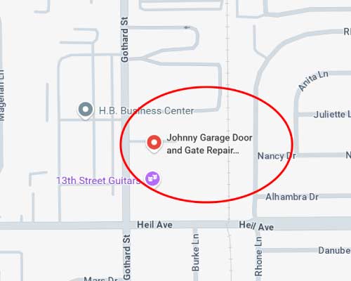 Fake garage door repair company in Huntington Beach off Gothard and Hail