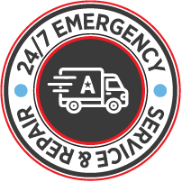 24/7 emergency same-day service badge with Champion service van icon